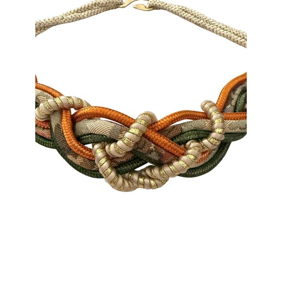 Vintage Stretch Braided Belt Size L to XL Earth Tone Woven Gold Hook - Picture 3 of 11